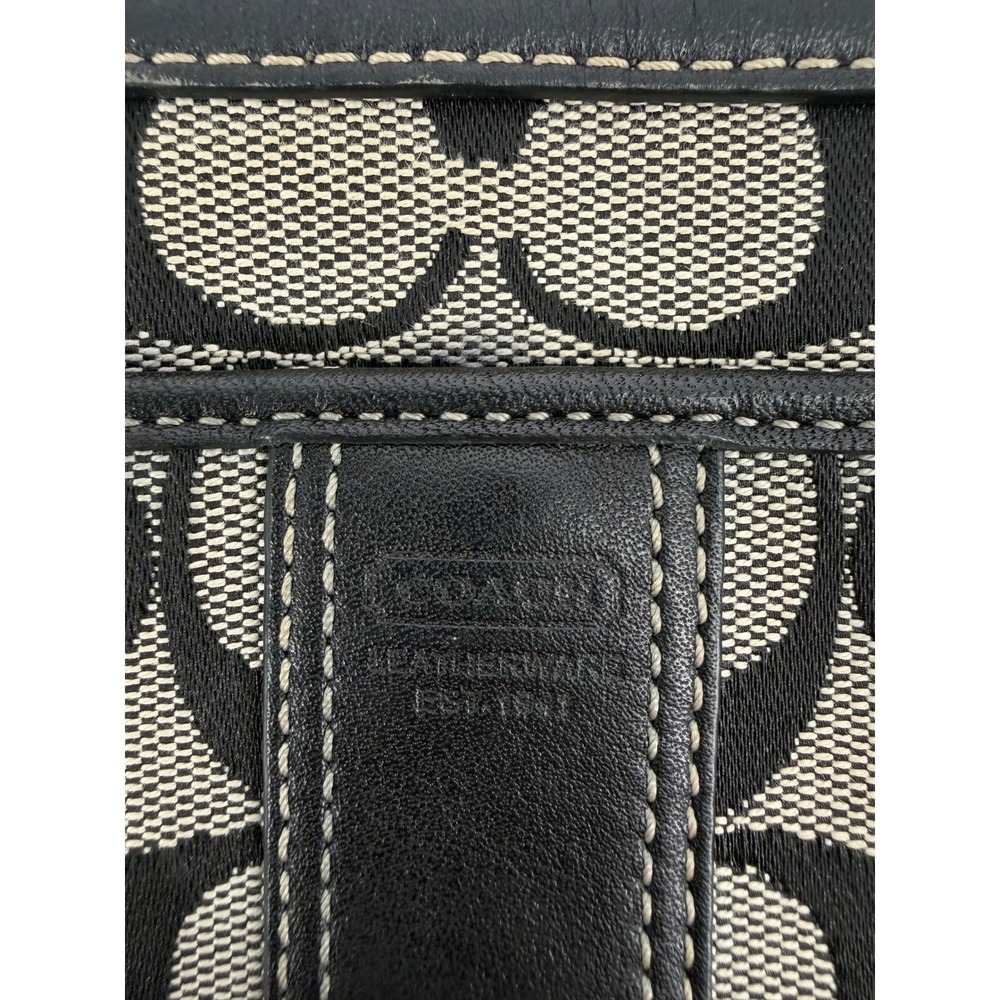 Coach Signature Jacquard North South Swingpack Crossbody Bag Black Vtg Leather - Picture 2 of 13